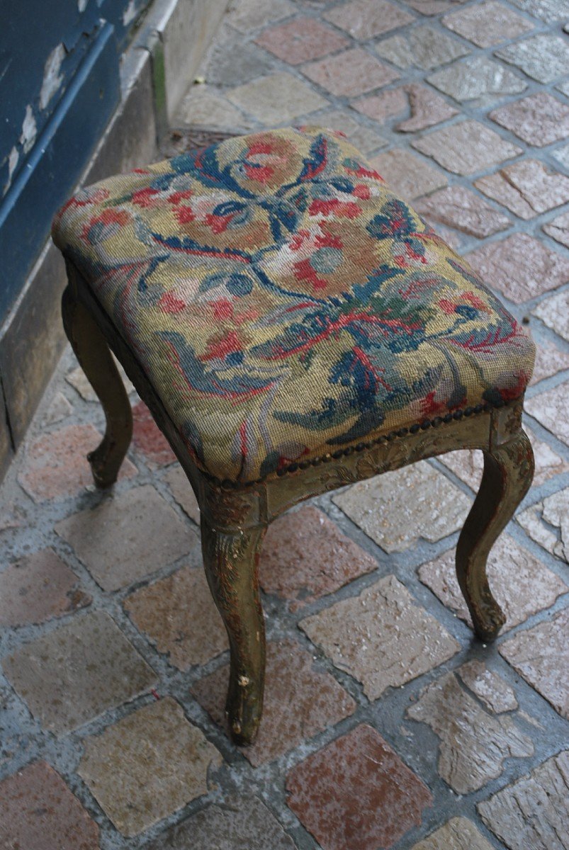 Tabouret D époque Regence Laqué Vert D Eau Provence XVIII-photo-1