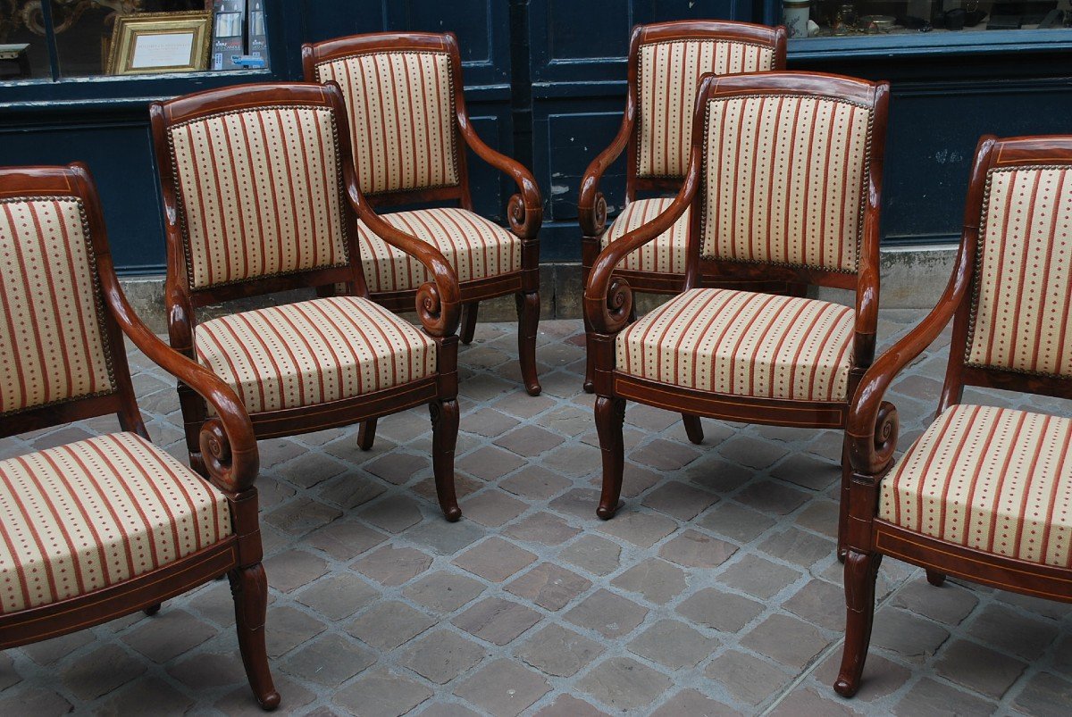 Beautiful Set Of Six Mahogany Armchairs From Charles X Period-photo-3
