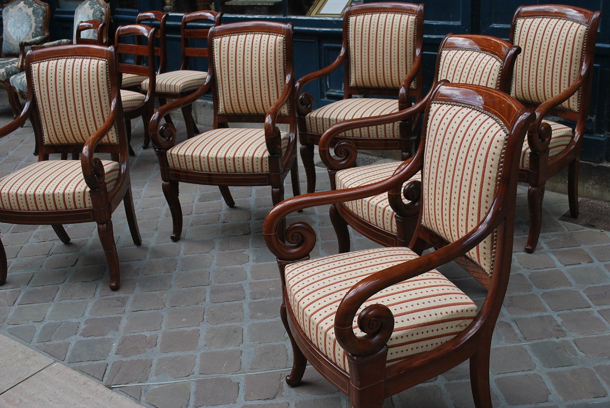 Beautiful Set Of Six Mahogany Armchairs From Charles X Period-photo-1