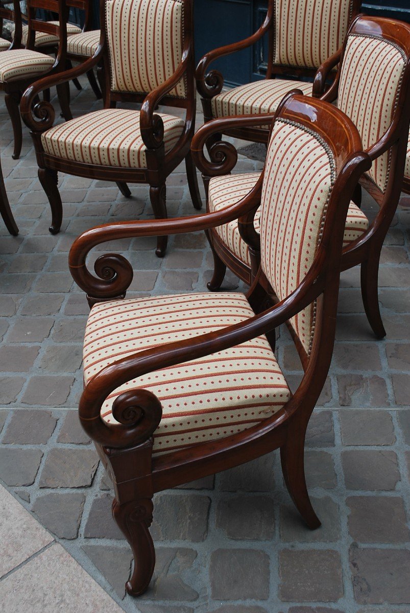 Beautiful Set Of Six Mahogany Armchairs From Charles X Period-photo-2