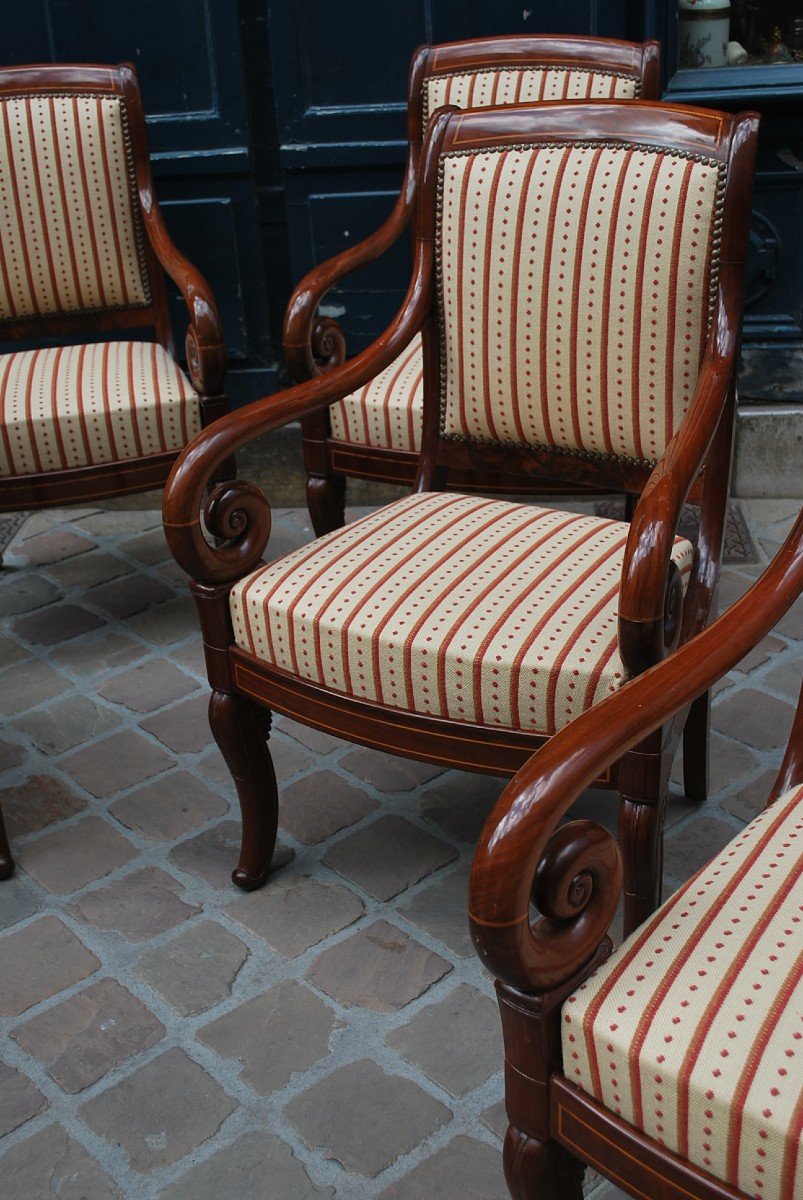 Beautiful Set Of Six Mahogany Armchairs From Charles X Period-photo-3