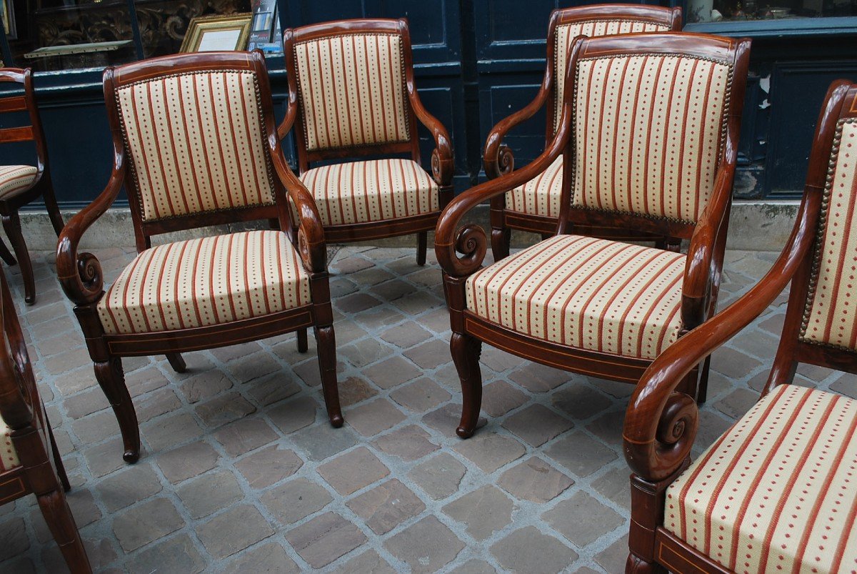 Beautiful Set Of Six Mahogany Armchairs From Charles X Period-photo-4