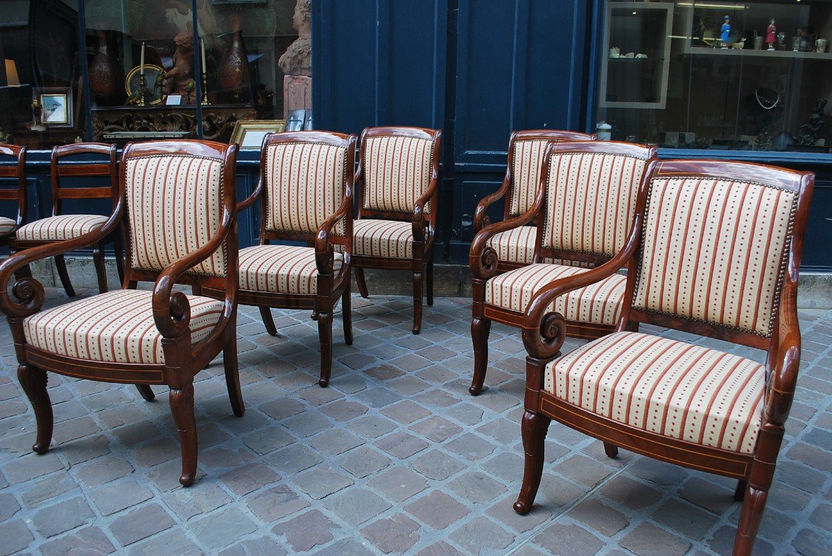Beautiful Set Of Six Mahogany Armchairs From Charles X Period-photo-8