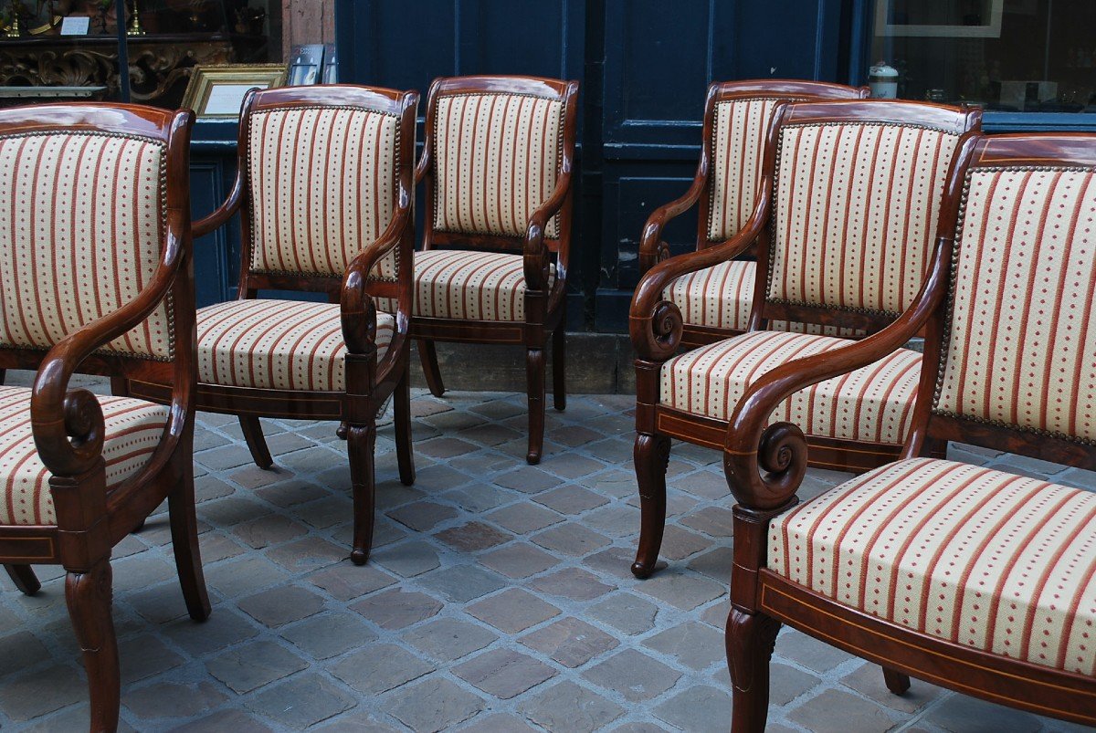 Beautiful Set Of Six Mahogany Armchairs From Charles X Period