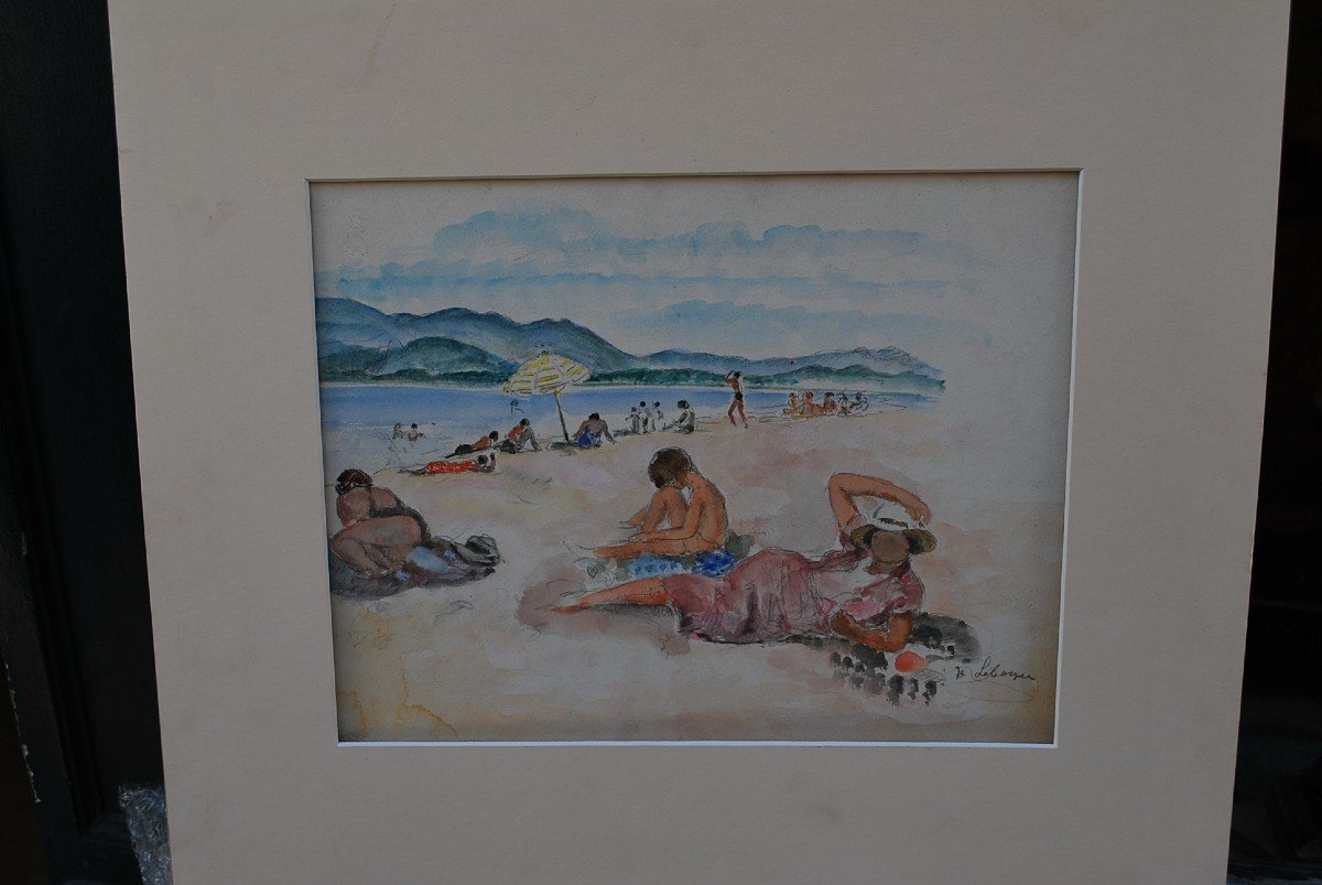 Henry Lebasque, Saint Tropez The Beach Watercolor-photo-2