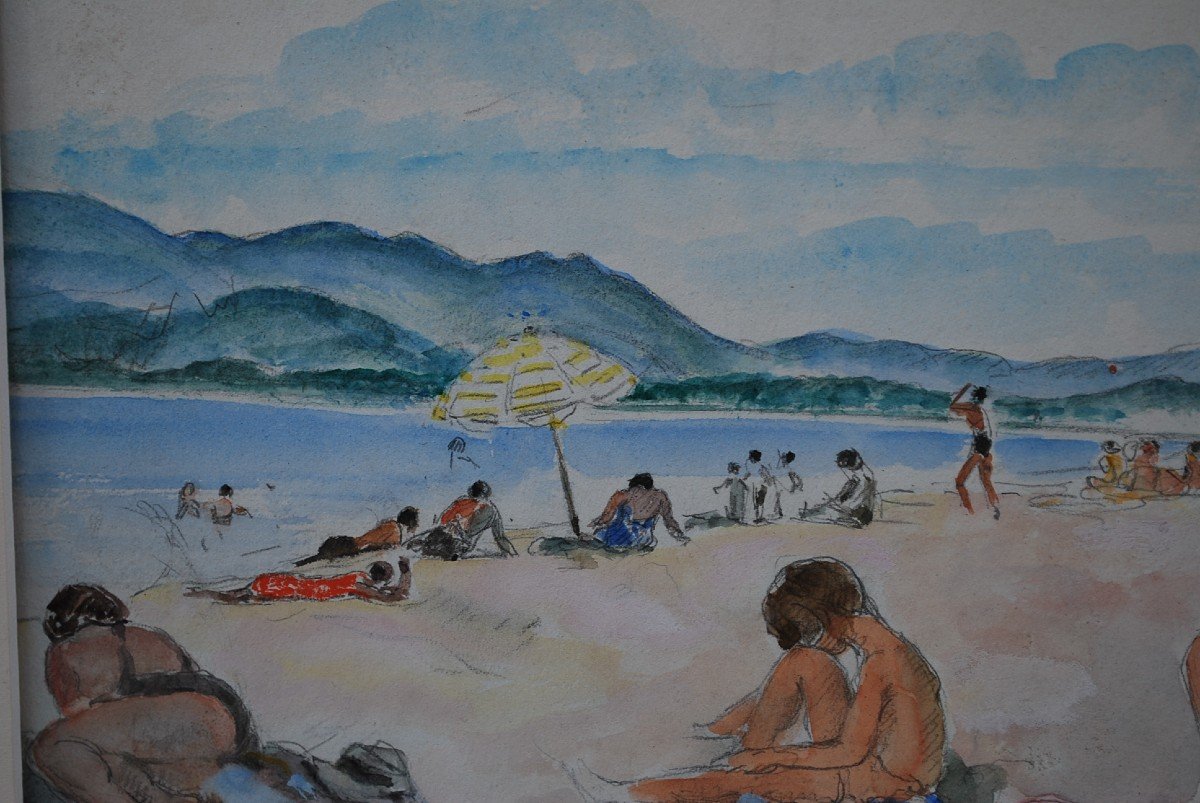 Henry Lebasque ,saint Tropez La Plage Aquarelle-photo-3