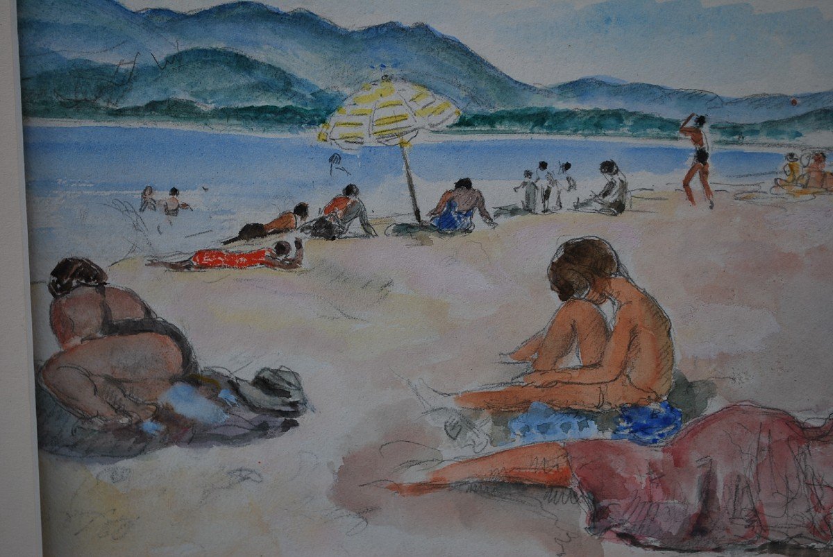 Henry Lebasque, Saint Tropez The Beach Watercolor-photo-4