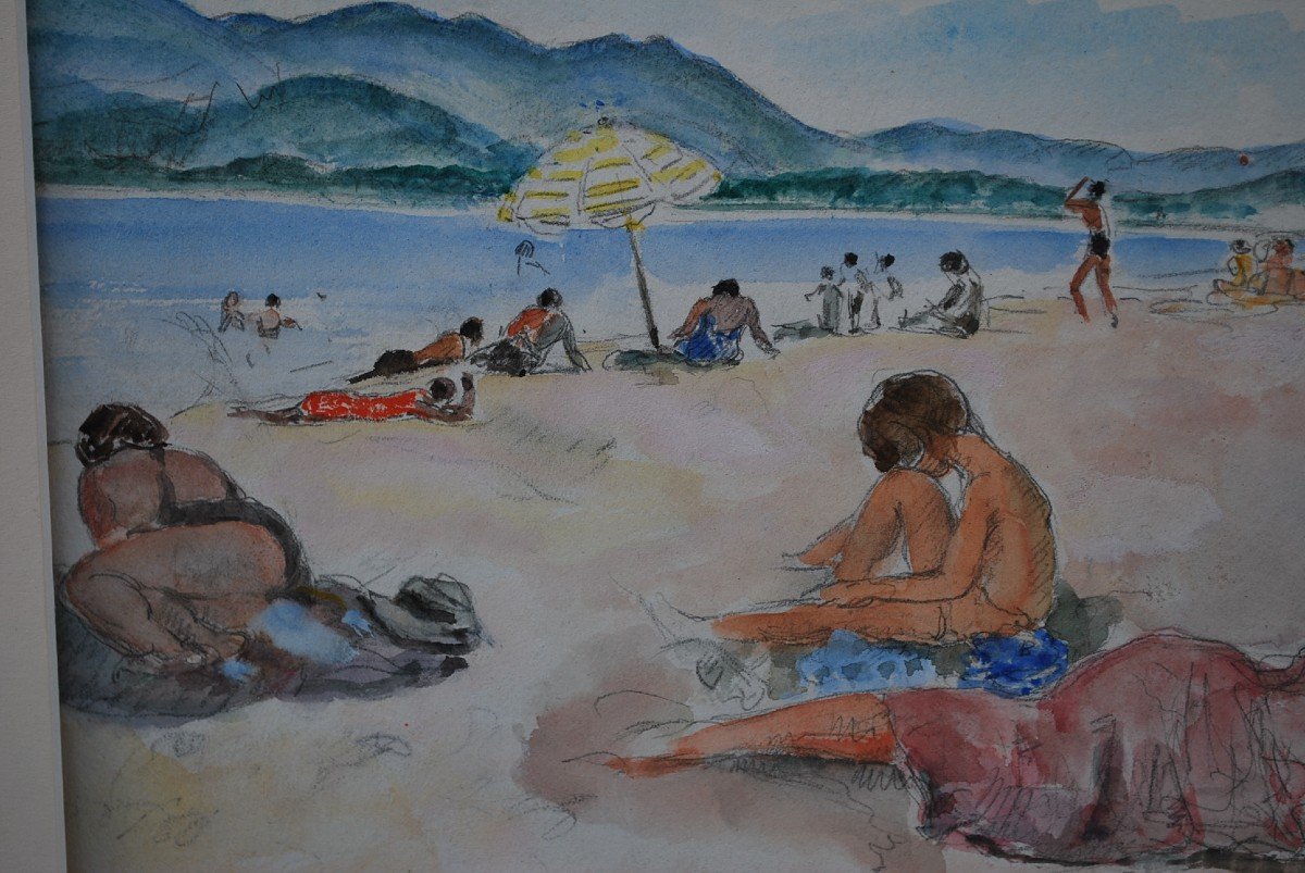 Henry Lebasque ,saint Tropez La Plage Aquarelle-photo-4