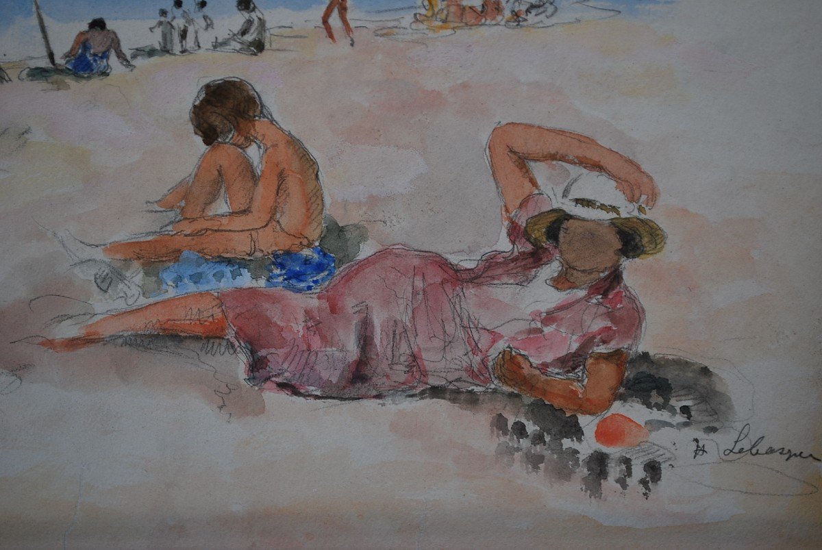 Henry Lebasque, Saint Tropez The Beach Watercolor-photo-1