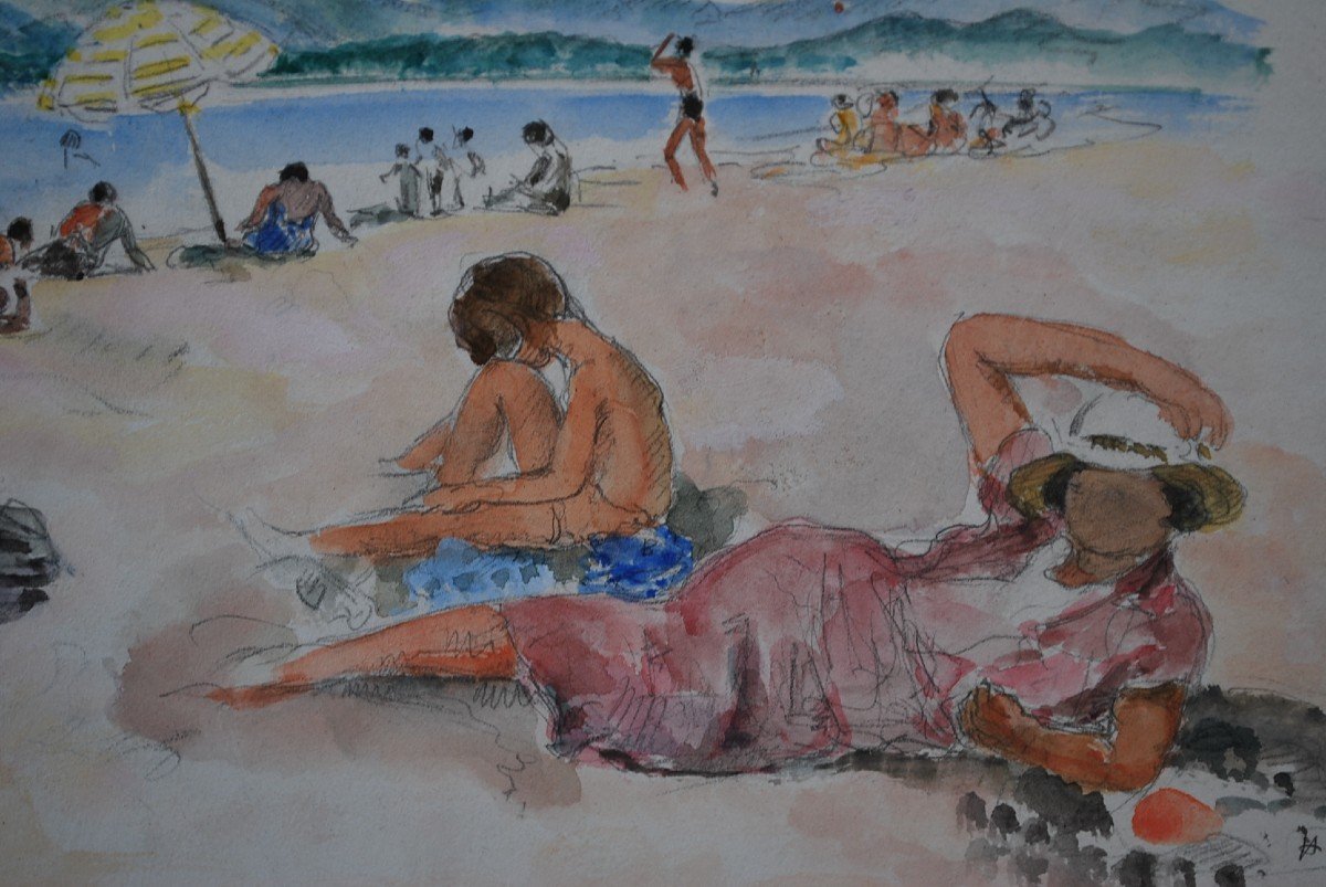 Henry Lebasque ,saint Tropez La Plage Aquarelle-photo-2