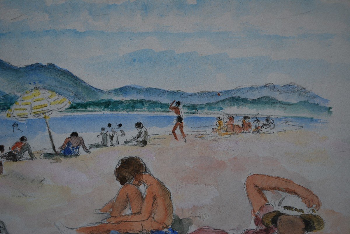 Henry Lebasque, Saint Tropez The Beach Watercolor-photo-3