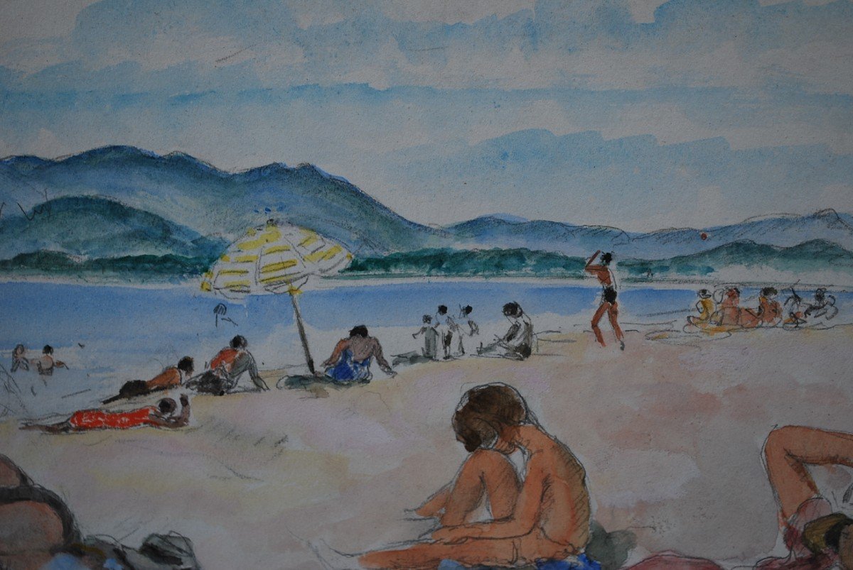 Henry Lebasque ,saint Tropez La Plage Aquarelle-photo-4