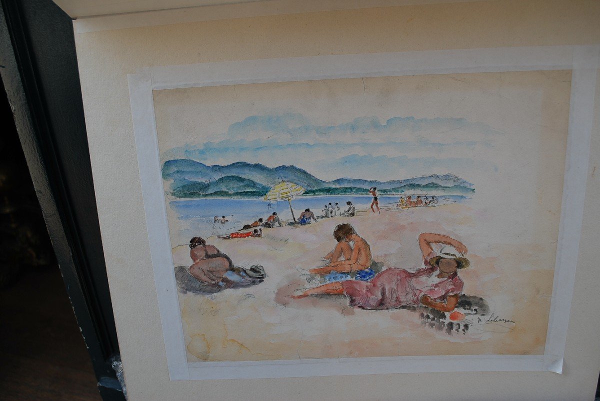 Henry Lebasque ,saint Tropez La Plage Aquarelle-photo-6