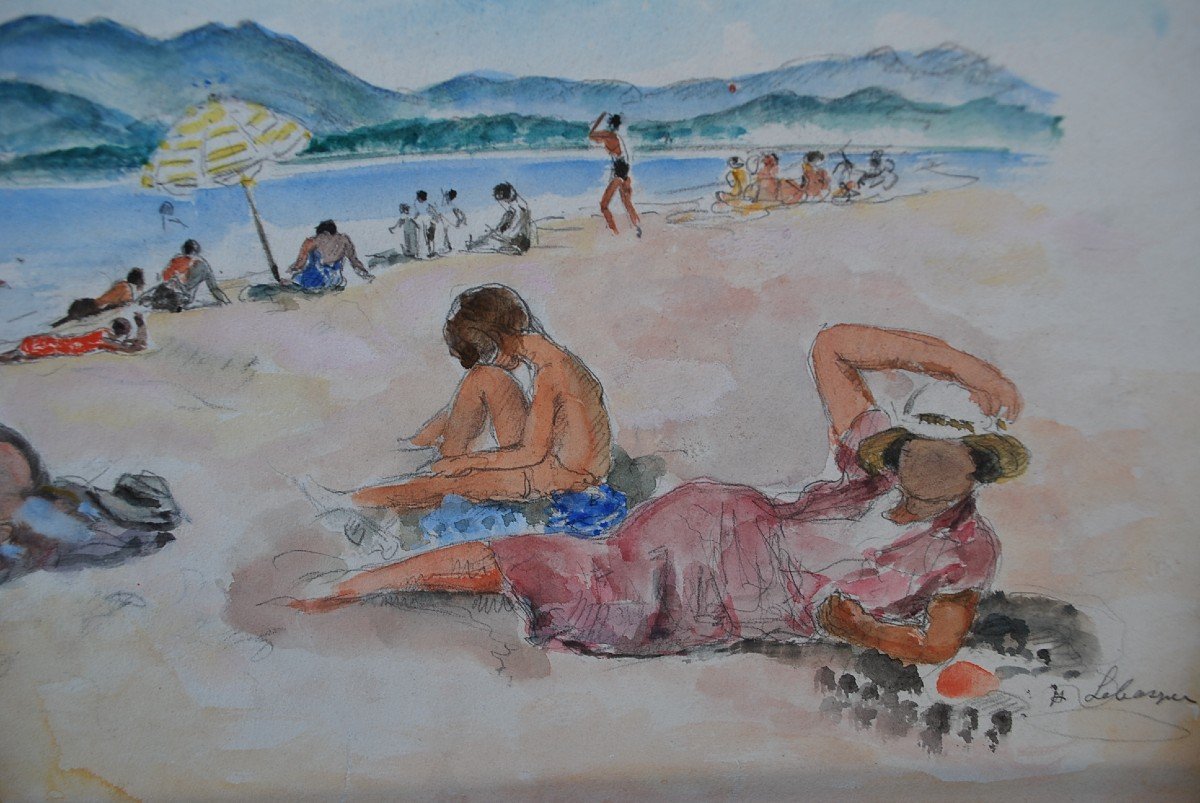 Henry Lebasque ,saint Tropez La Plage Aquarelle-photo-7