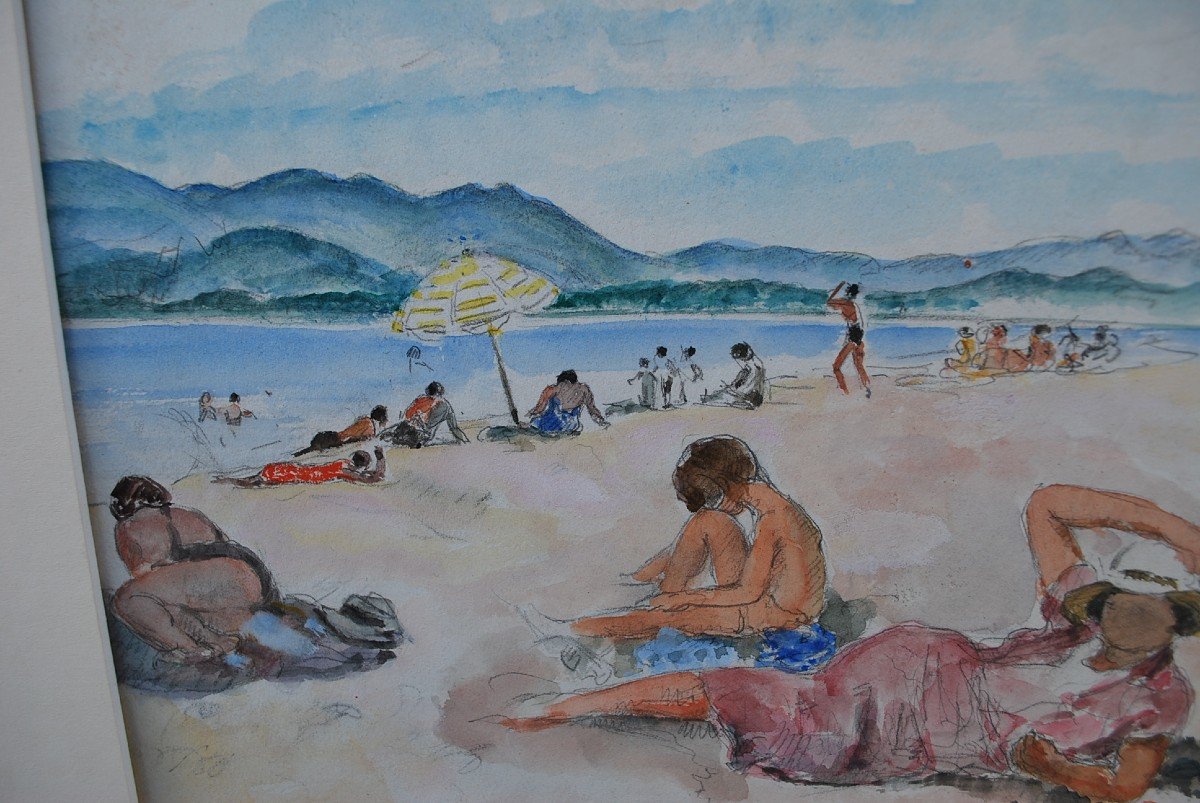 Henry Lebasque, Saint Tropez The Beach Watercolor-photo-8