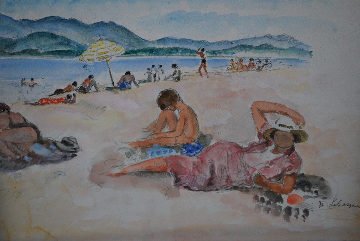 Henry Lebasque ,saint Tropez La Plage Aquarelle