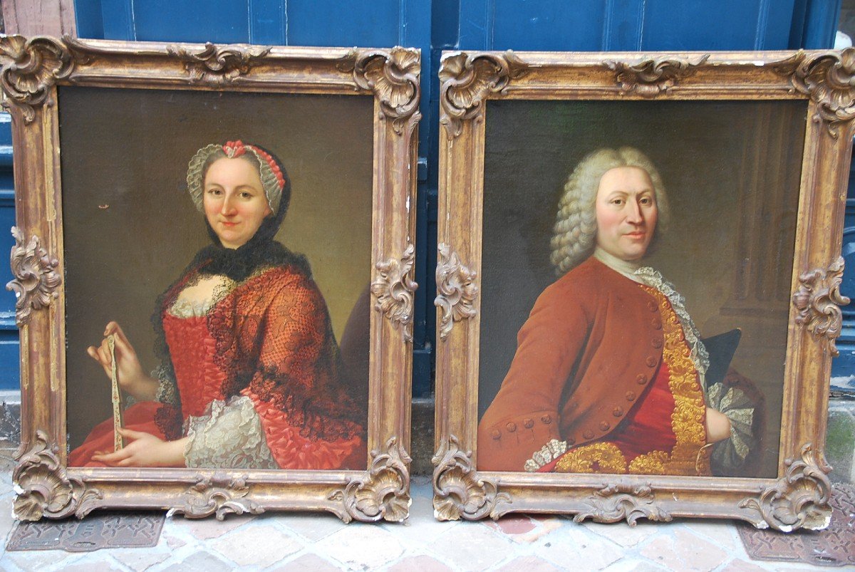 Nonotte Suiveur , Paire De Portraits Comte Et Comtesse D Auteuil  XVIII-photo-7