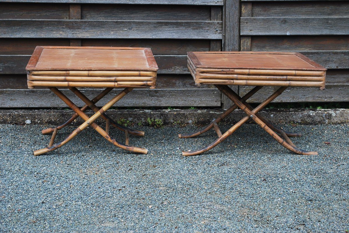 Pair Of 19th Century Bamboo Coffee Tables-photo-2