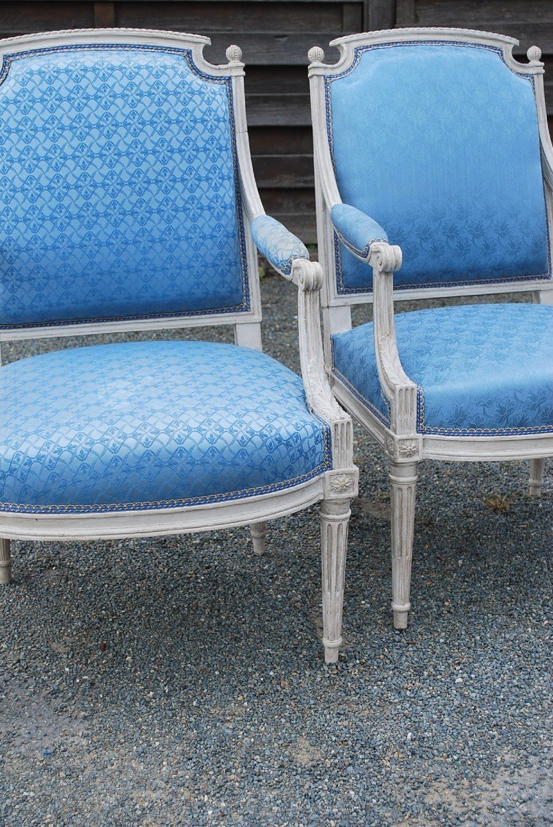 Paire De Fauteuils à Dossier Plat Estampillés De Dupain époque Louis XVI-photo-2