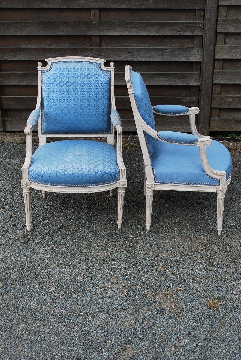 Paire De Fauteuils à Dossier Plat Estampillés De Dupain époque Louis XVI-photo-2