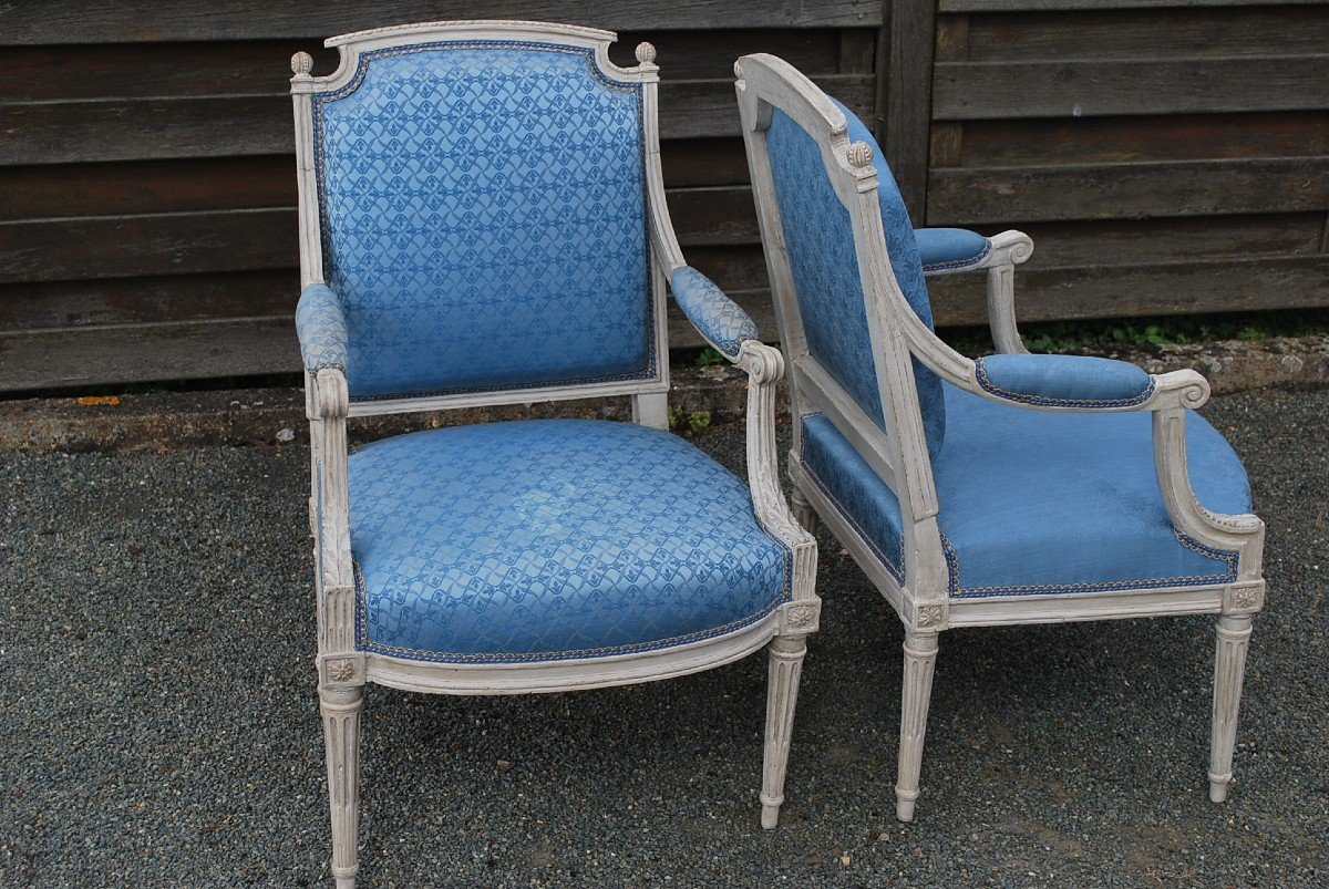 Paire De Fauteuils à Dossier Plat Estampillés De Dupain époque Louis XVI-photo-3