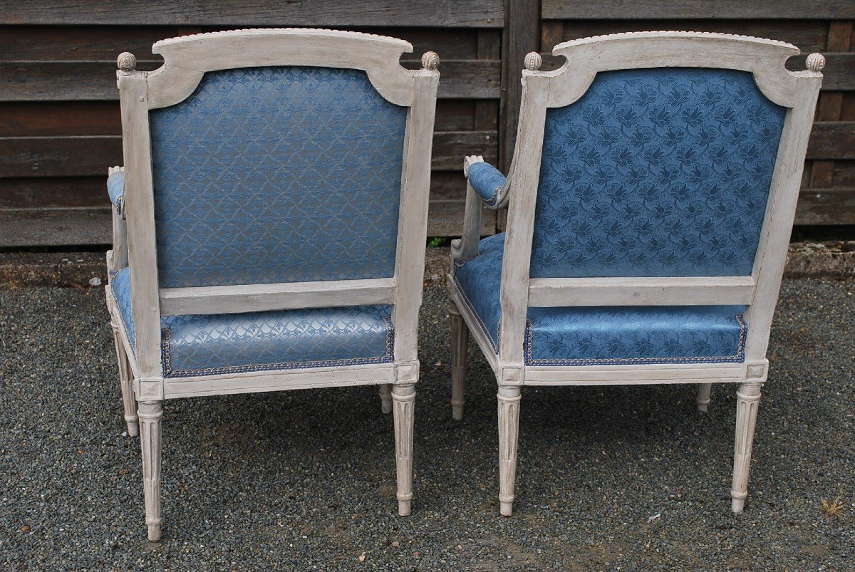 Paire De Fauteuils à Dossier Plat Estampillés De Dupain époque Louis XVI-photo-4