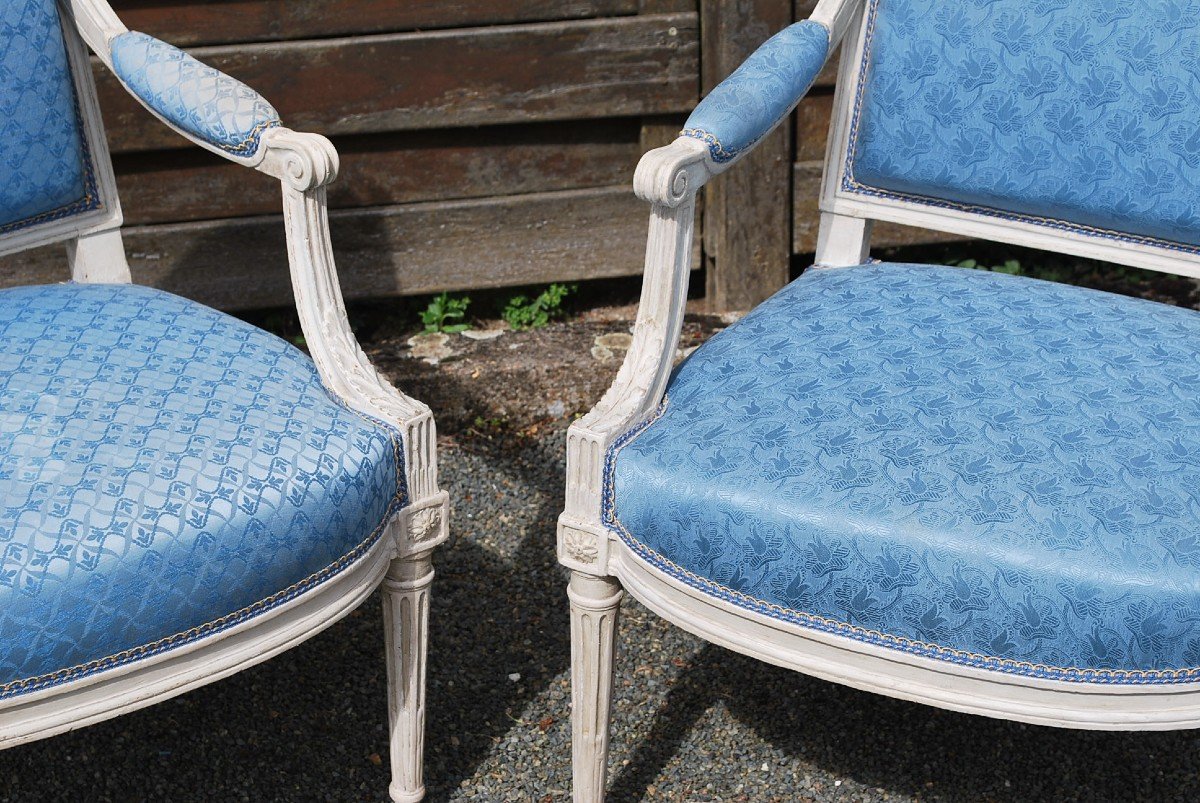 Paire De Fauteuils à Dossier Plat Estampillés De Dupain époque Louis XVI-photo-8