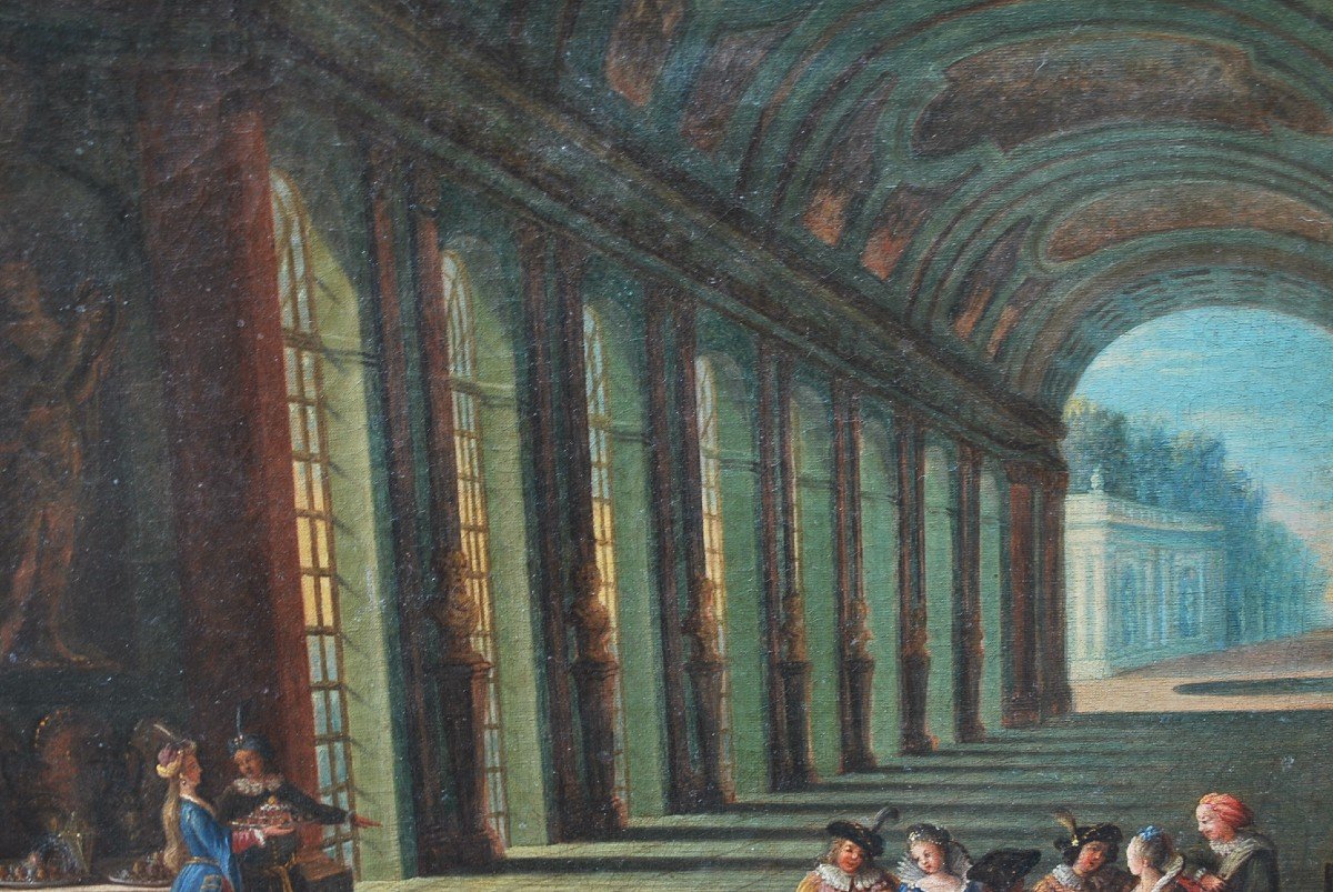 Ecole Française XVIII , Vue Fantastique De Colonnades   De Palais Avec Personnages-photo-4