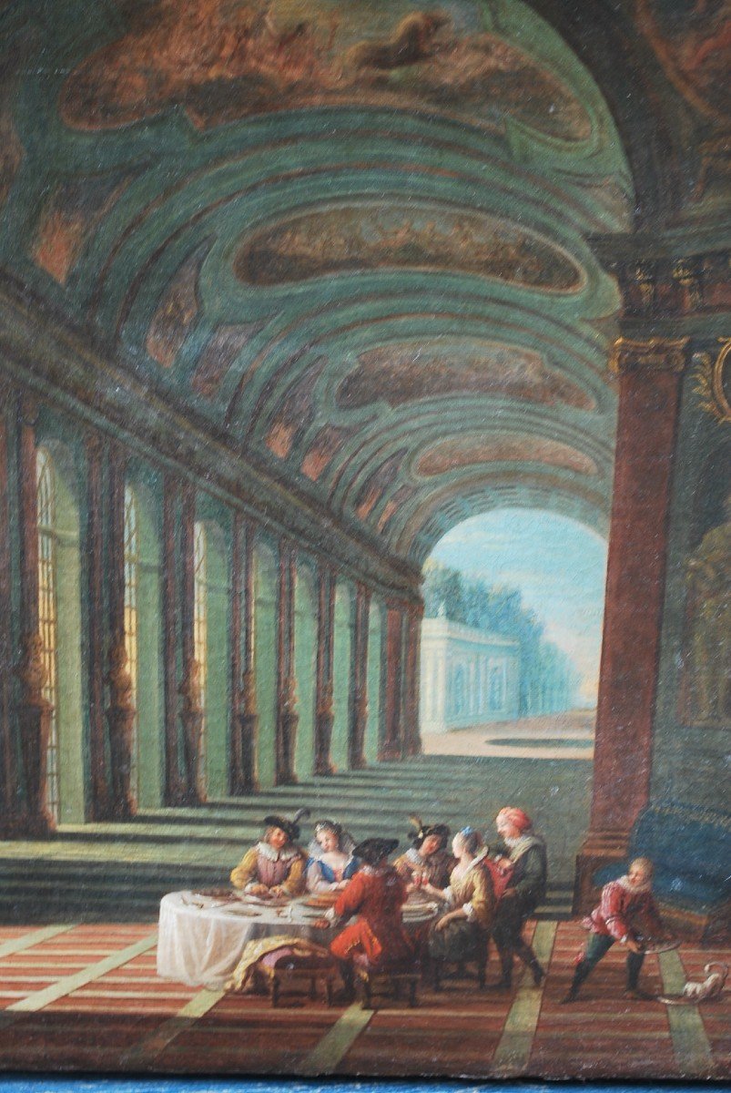 Ecole Française XVIII , Vue Fantastique De Colonnades   De Palais Avec Personnages-photo-5