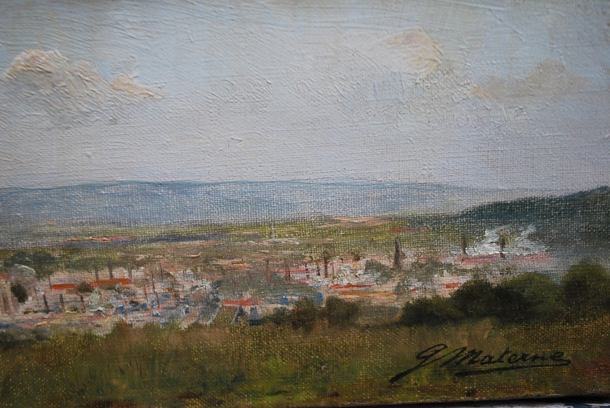 Vue D Elbeuf  ,huile Sur Toile XIX-photo-1