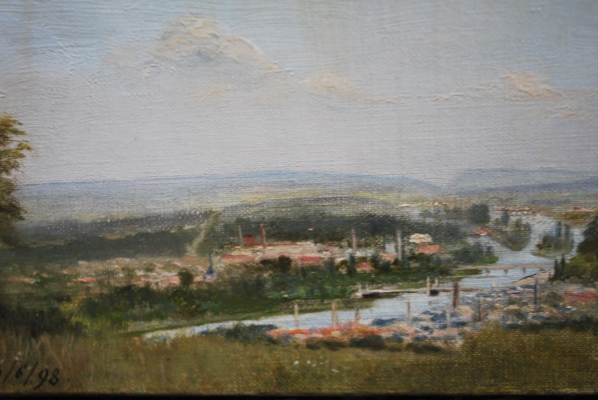 Vue D Elbeuf  ,huile Sur Toile XIX-photo-4