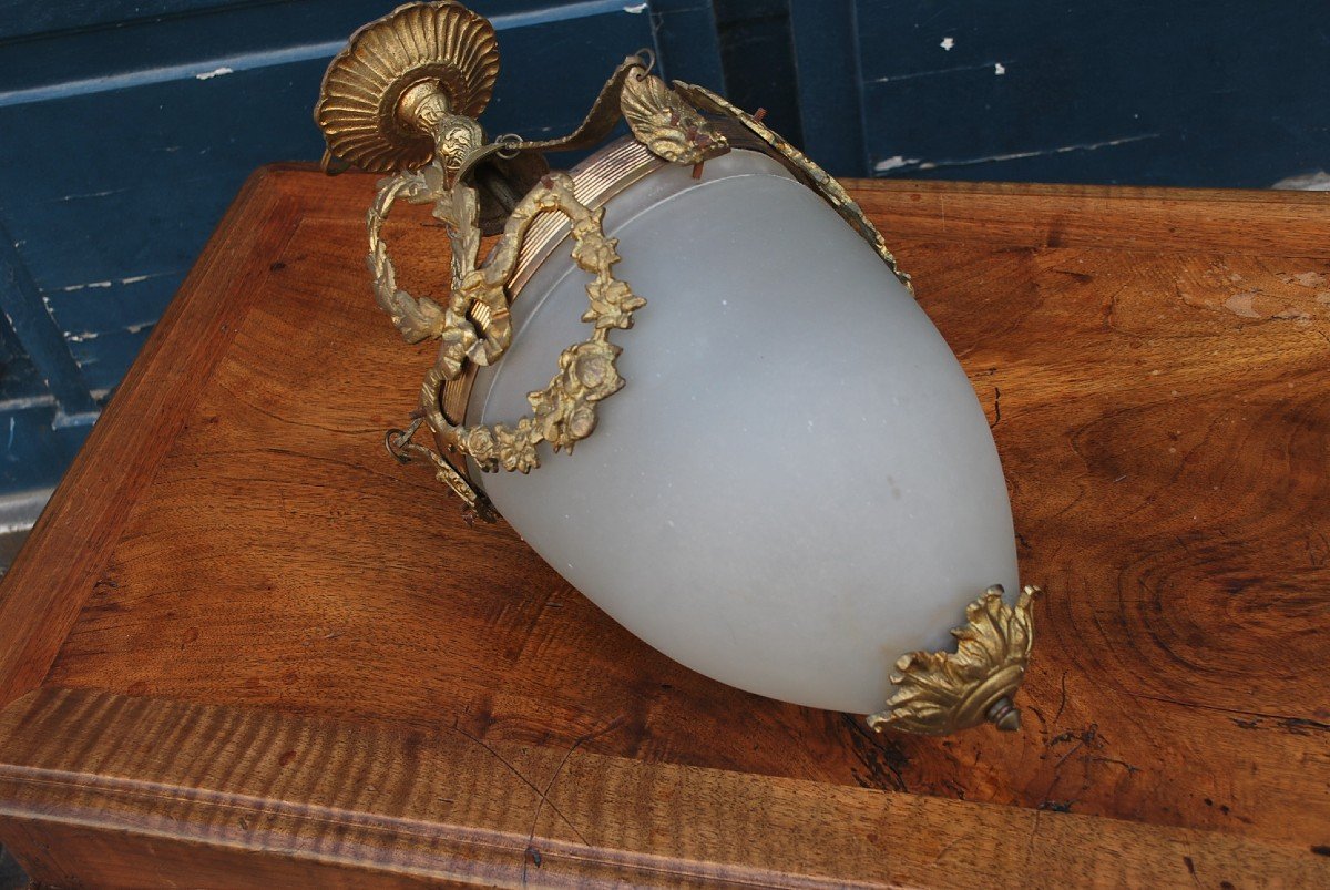 Suspension En Verre Et Bronze De Style Louis XVI-photo-4