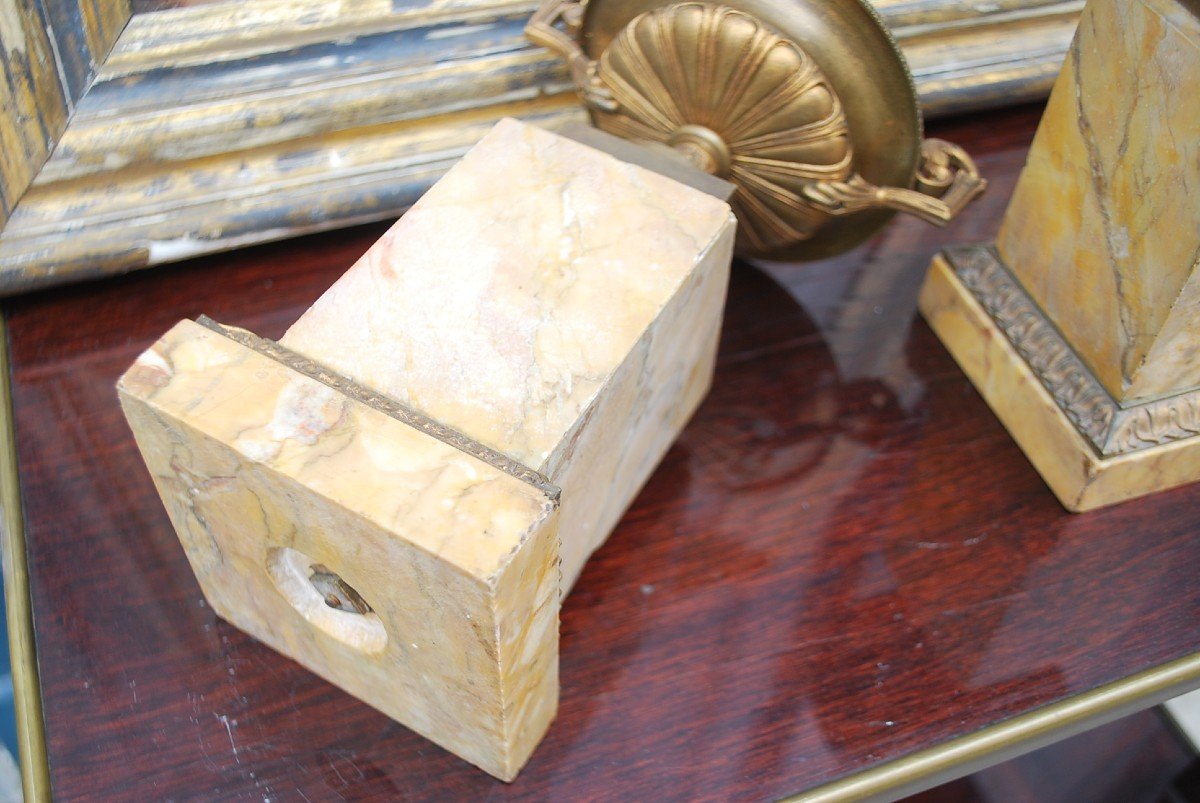 Pair Of Bronze And Marble Empty Pocket Cups From The 19th Century Restoration Period-photo-4