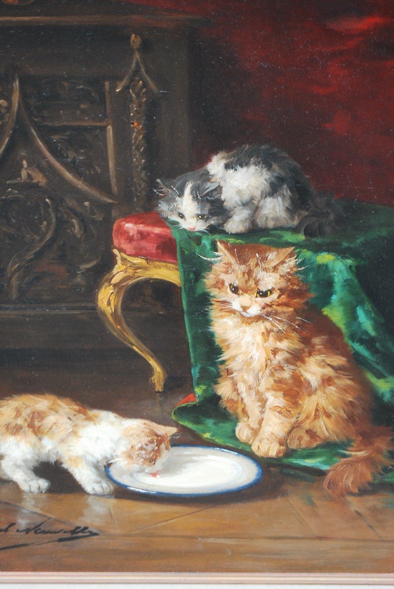 Cats By Brunet De Neuville, Oil On Canvas-photo-3