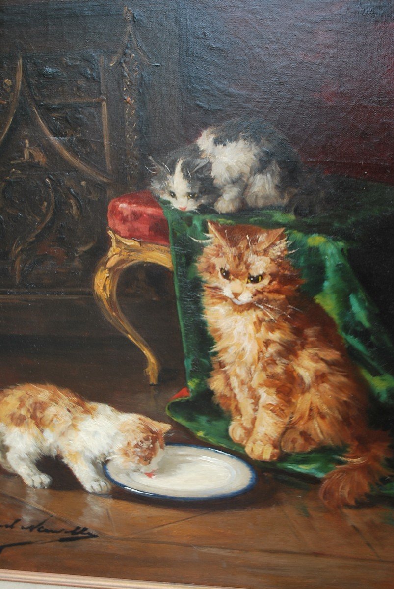 Cats By Brunet De Neuville, Oil On Canvas-photo-5