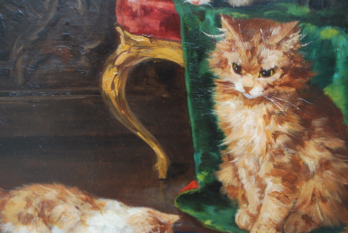 Cats By Brunet De Neuville, Oil On Canvas-photo-8
