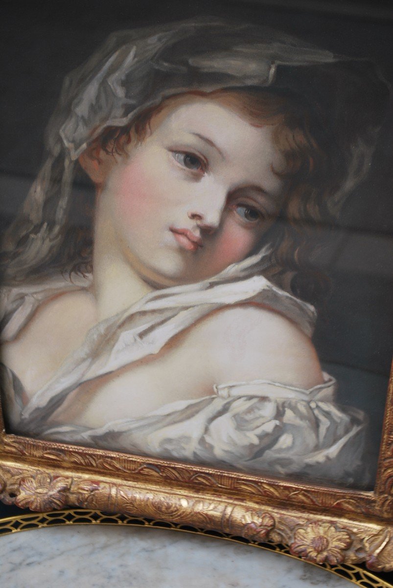 Greuze Follower Of, Portrait Of A Young French School Girl-photo-3