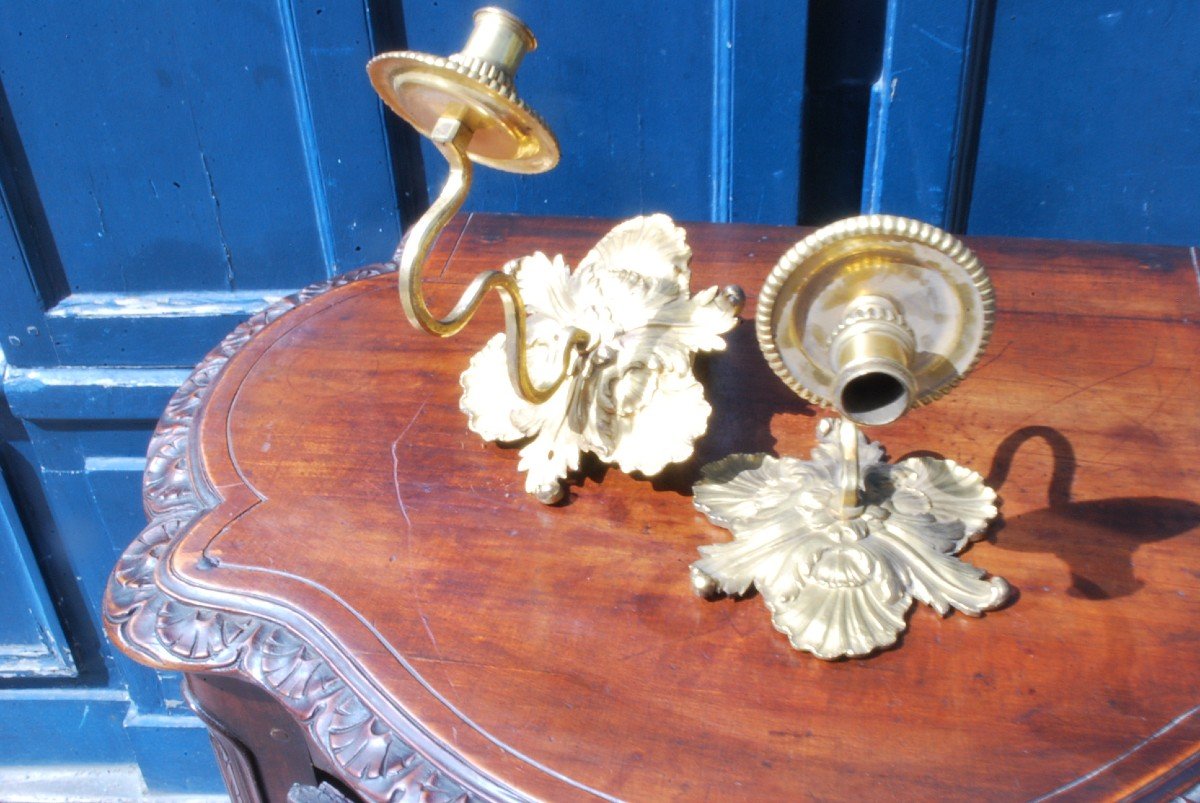 Rare Pair Of Gilt Bronze Sconces From Regency XVIII Period-photo-1