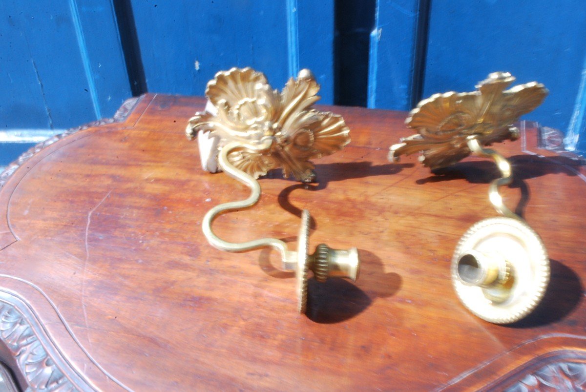 Rare Pair Of Gilt Bronze Sconces From Regency XVIII Period-photo-3