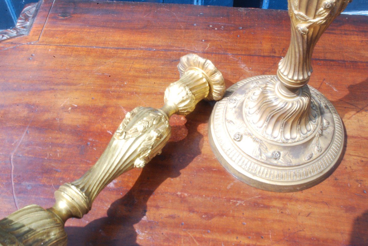 Pair Of Louis XVI Period Gilt Bronze Candlesticks-photo-1
