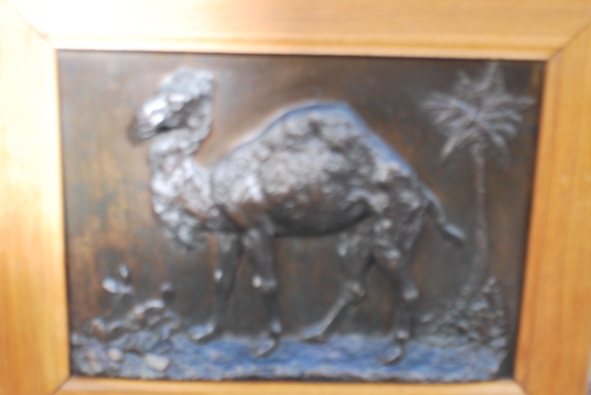 Paire De Grandes Plaques En Bronze :elephant Et Dromadaire -photo-5