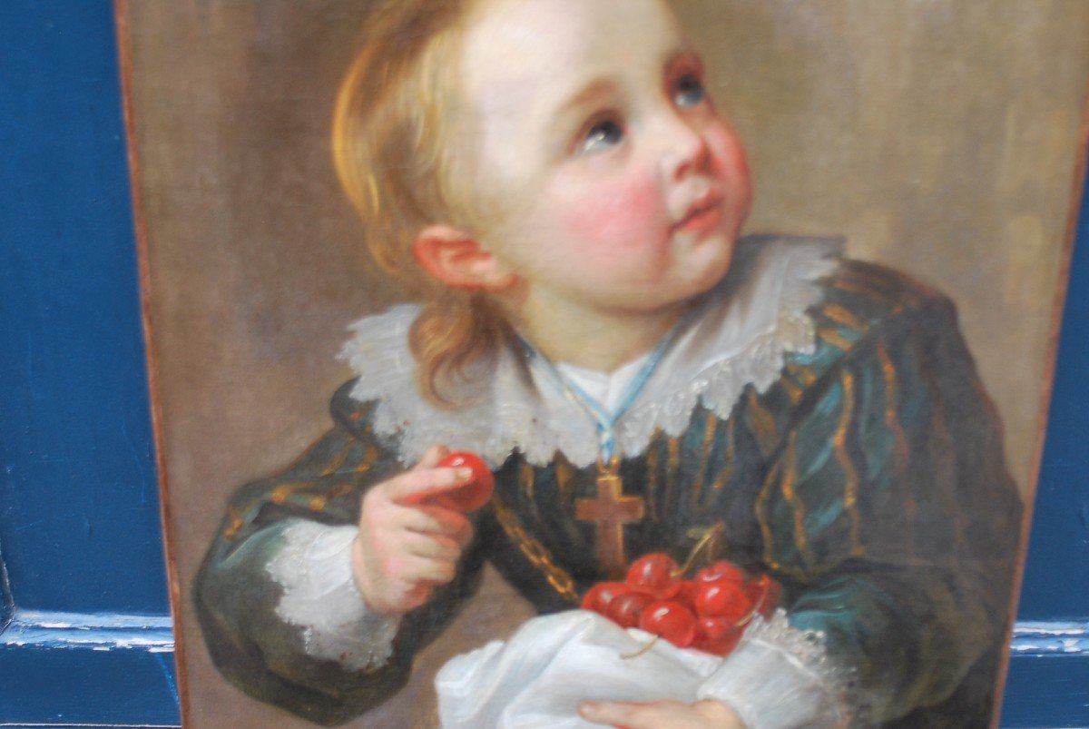 Portrait De Jeune Enfant Aux Cerises école XVIIIeme-photo-3