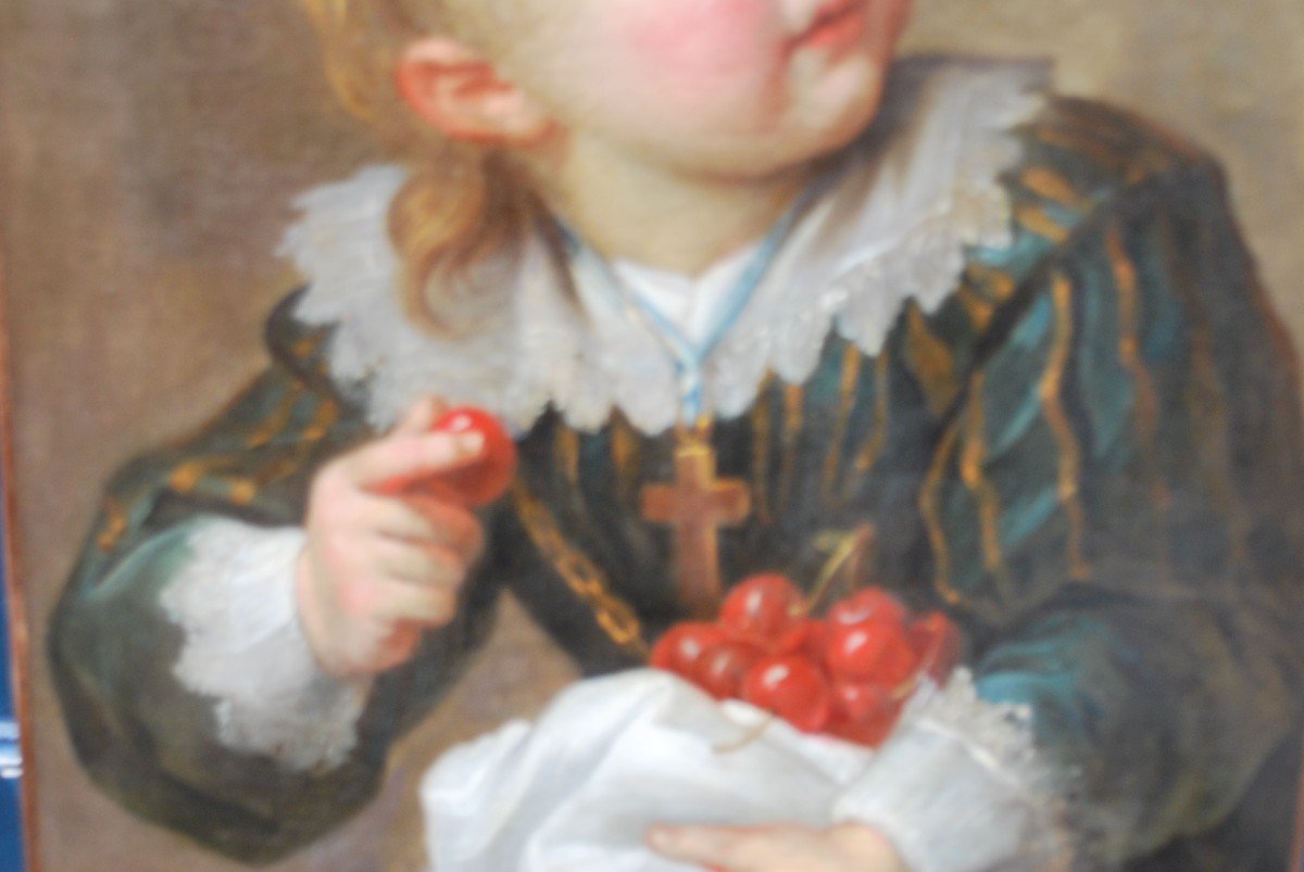 Portrait De Jeune Enfant Aux Cerises école XVIIIeme-photo-1