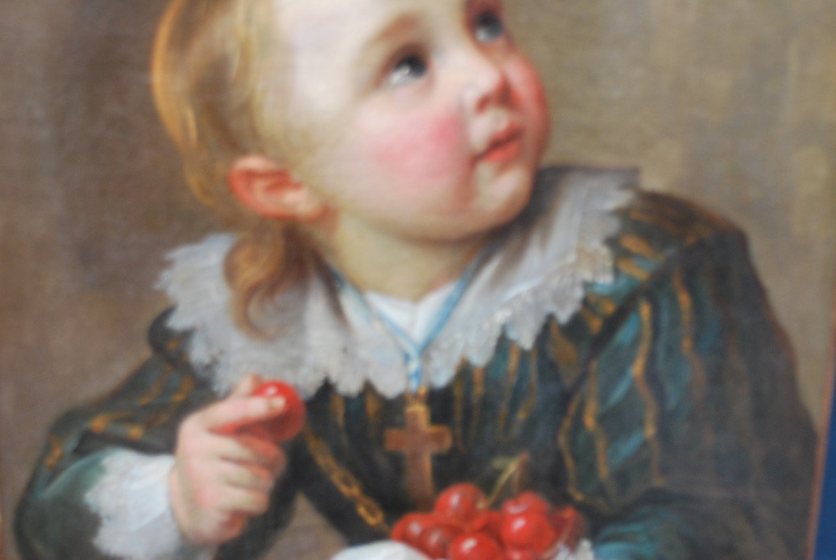 Portrait De Jeune Enfant Aux Cerises école XVIIIeme-photo-3