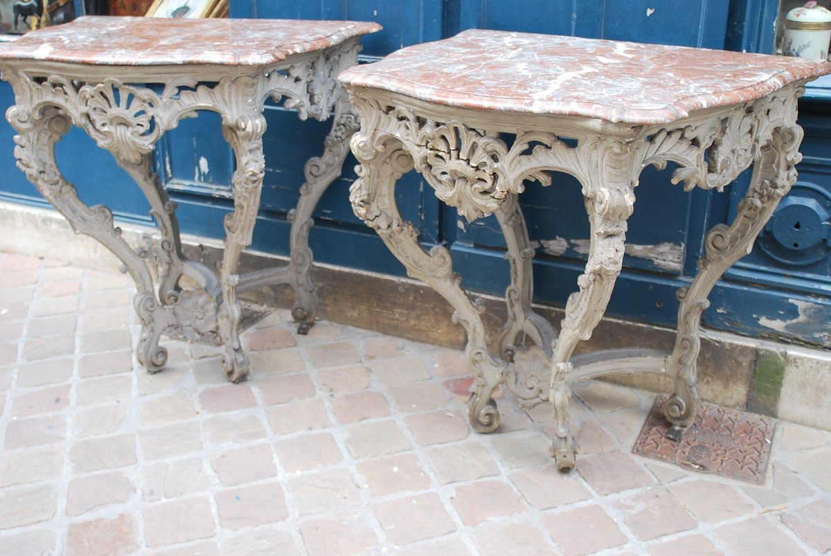 Pair Of Lacquered Consoles From Louis XV Period-photo-4