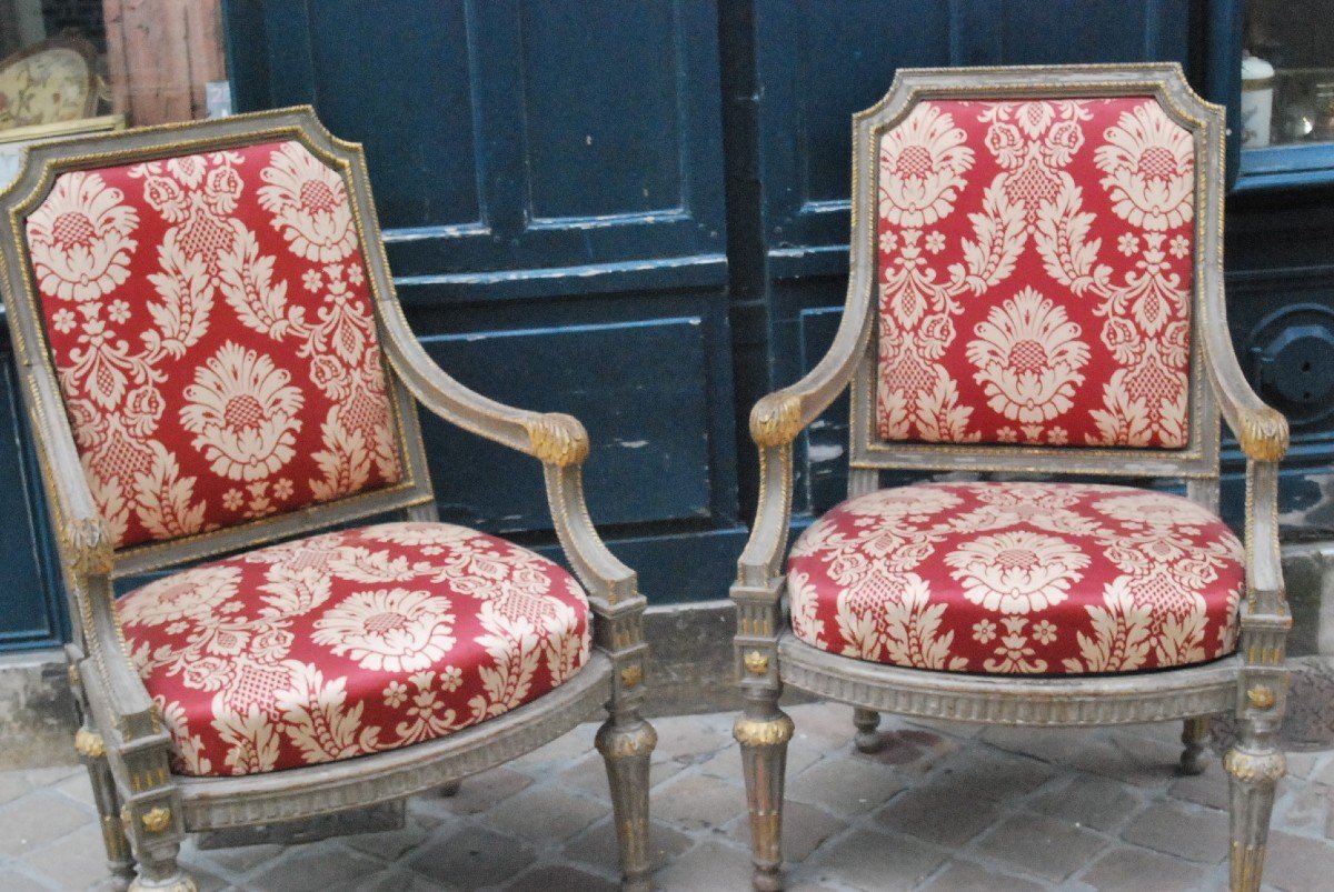 Paire De Fauteuil à Châssis Italie Style Louis XVI-photo-4