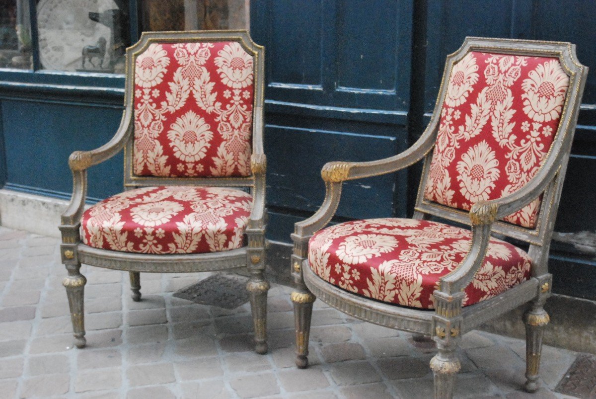 Paire De Fauteuil à Châssis Italie Style Louis XVI-photo-4