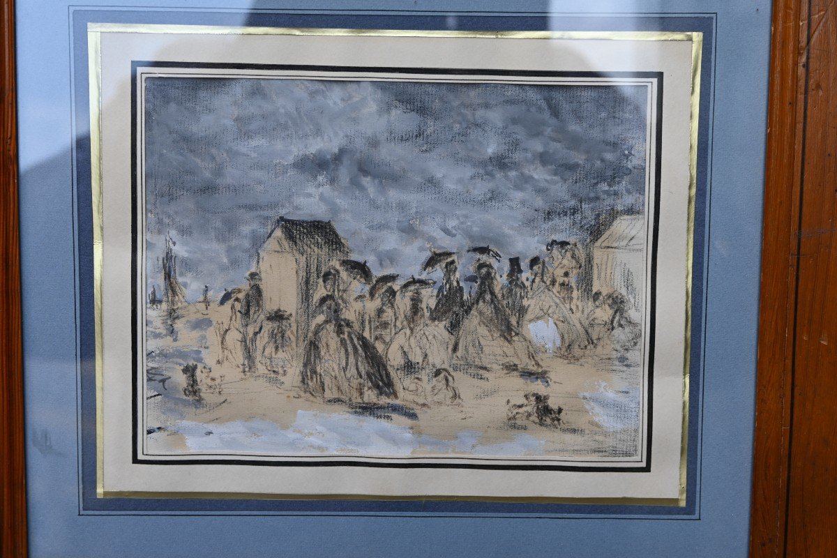 Drawing, Elegant At The Beach Follower Of Eugène Boudin -photo-2