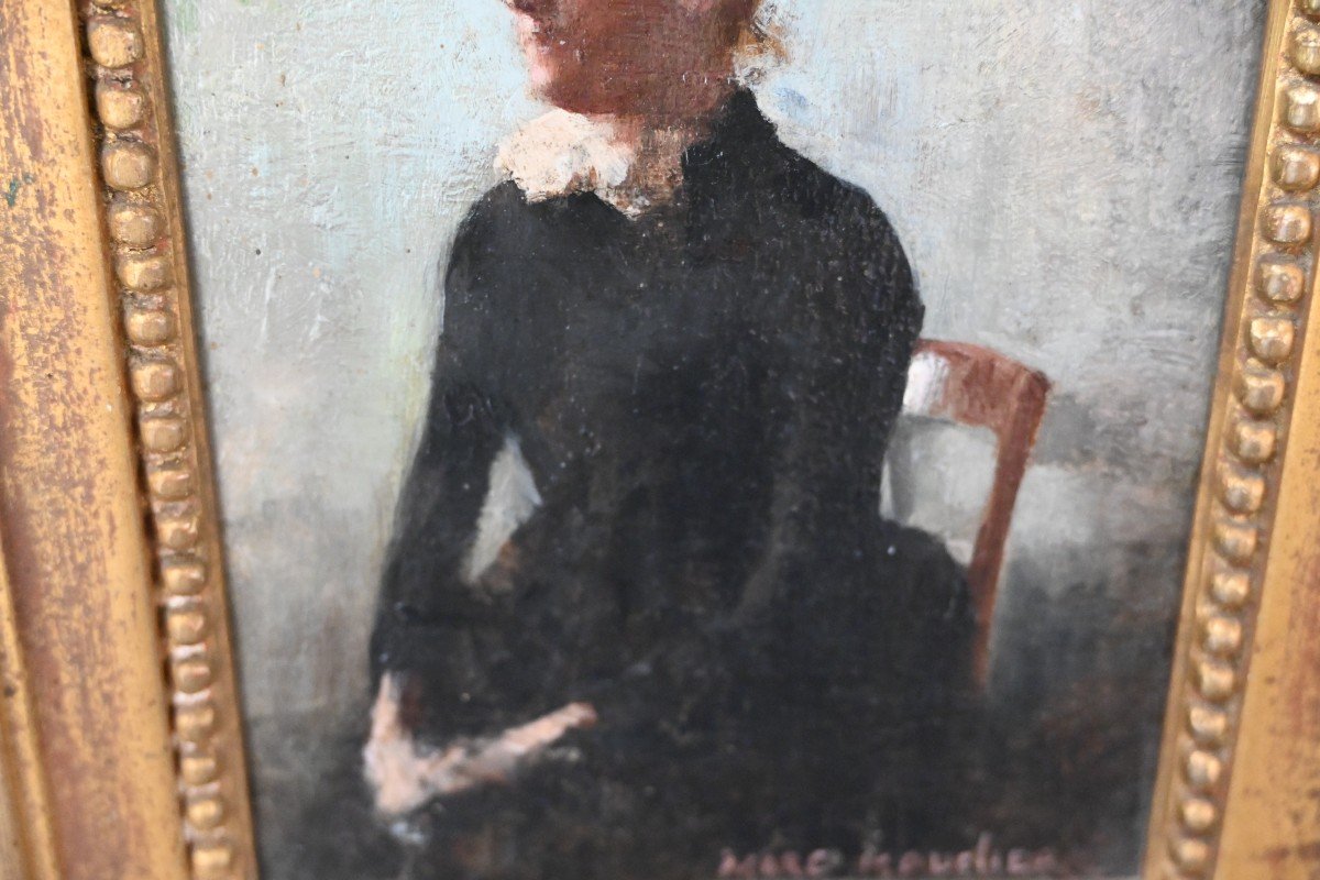 Jeune Femme Assise , Huile Sur Panneau  De Marc Mouclier-photo-3