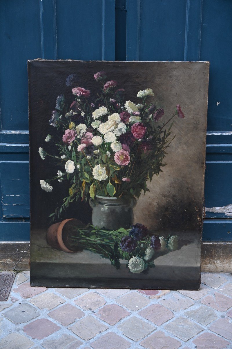 Grande Huile Bouquet De Fleurs Par Cauchois-photo-2